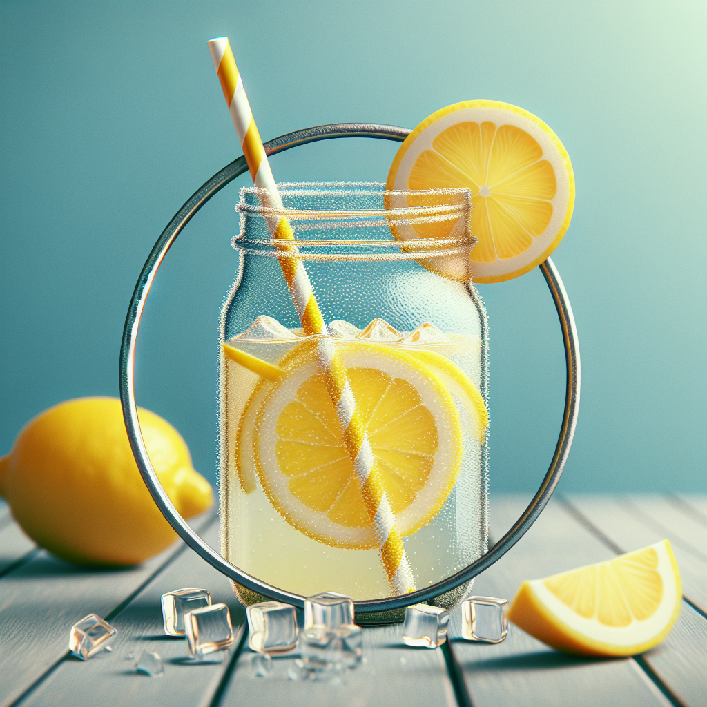 Fresh lemonade in a jar with a straw